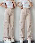 2023 European and American Women's New Versatile Casual Closed Waist Pants Mid Waist 3D Pocket Pants