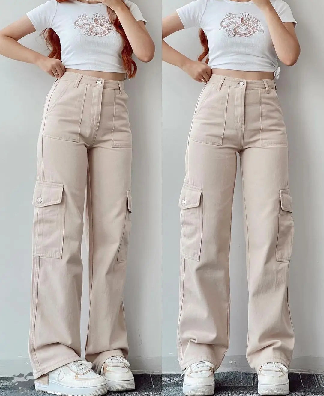 2023 European and American Women's New Versatile Casual Closed Waist Pants Mid Waist 3D Pocket Pants