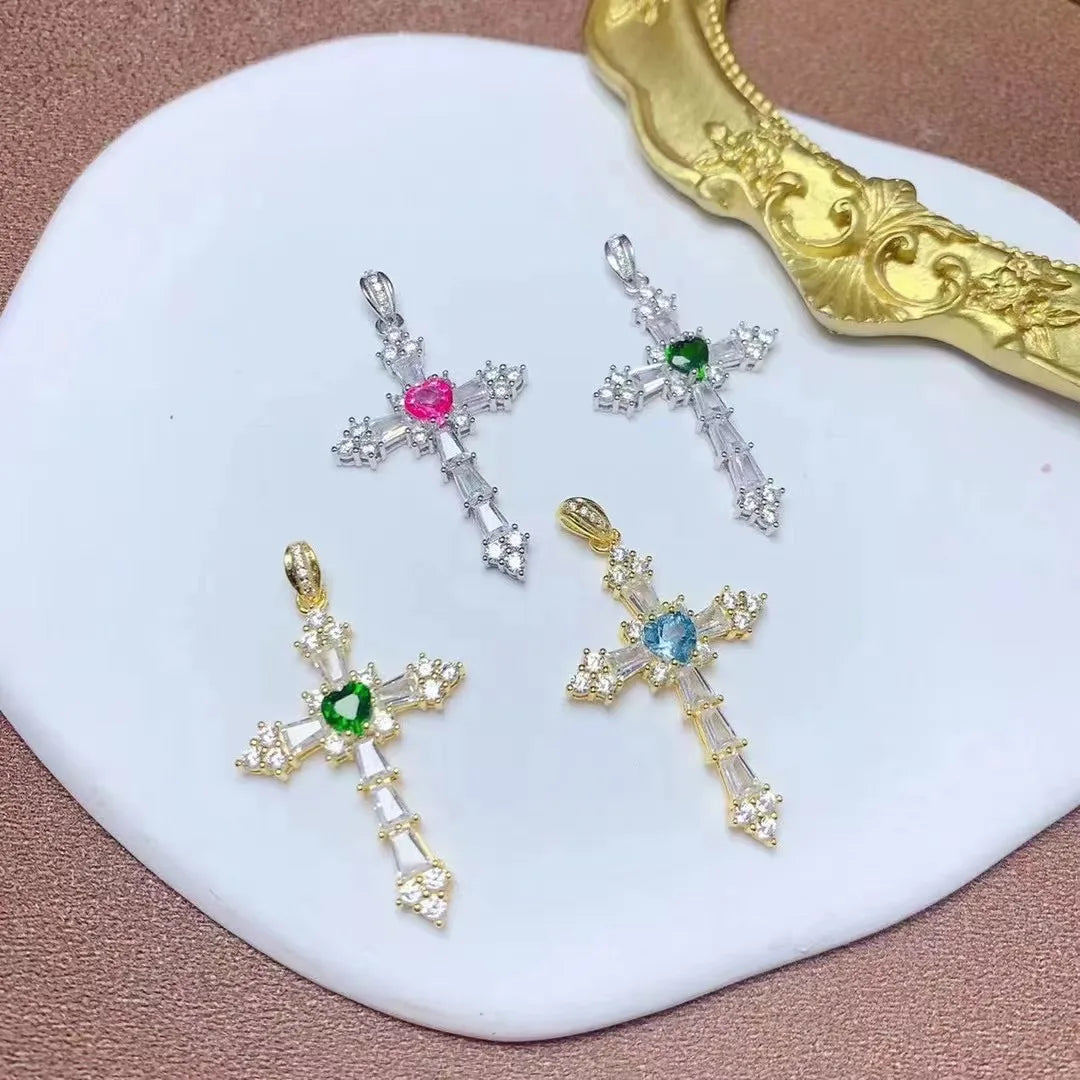 Factory Supply Palestine Custom Logo 925 Sterling Silver Gold Filled Natural Gemstone Cross Pendant Chains