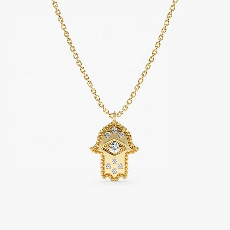 LOZRUNVE 925 Sterling Silver Classic Bezel Cubic Zircon Evil Eye Hamsa Pendant Necklace