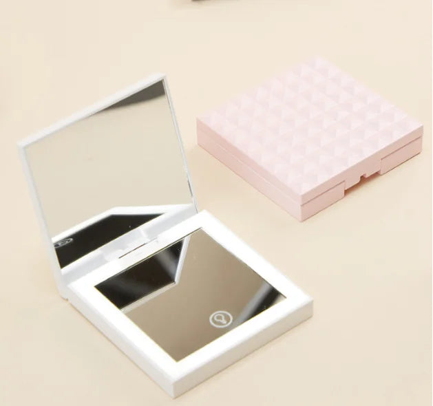 Exquisite Square Mini Travel Pink White Small  Portable Foldable Led Cosmetic Makeup Mirror With Lights