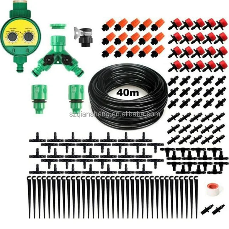 40M Garden Automatic Self Watering Nozzle Kit Plant Vegs Water Micro Drip Sprayer Irrigation System Timer Set Home Tools