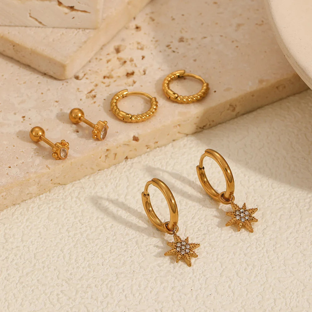 Luxury Stainless Steel Gold Plated Earrings 3 Set Ins Star Zircon Drop Earrings All-match Earrings for Female Party Gifts