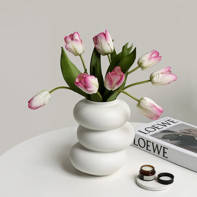 Nordic Simple Fashion White Ceramic Vase Living Room Home Decoration Modern Creative Donut Vase Ornaments