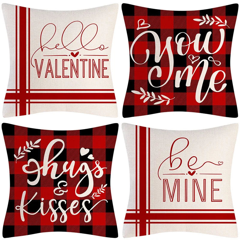 45*45cm Wholesale Home Decor Valentine's Day Gift Set Decorative Red Love Linen Polyester Throw Sofa Cushion Cover Pillow Case