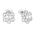 925 Sterling Silver Charm Hollow Flower Pearl Stud Earrings for Women Temperament Engagement Jewelry Party Gift