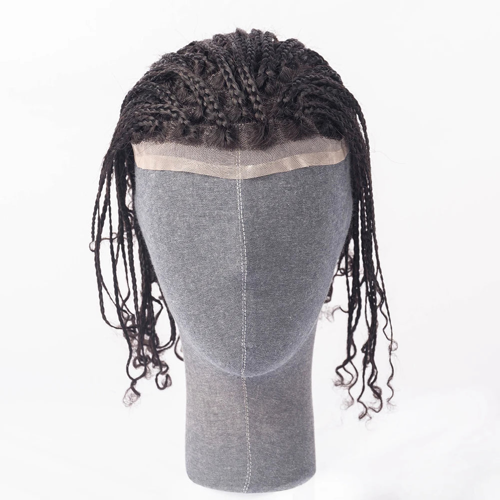 Wholesale Box Braid Hairstyles Natural Black Full Lace Toupee for Black Men Afro Braids Toupee