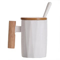 Manufacture Custom logo Gift Box White Black Porcelain Ceramic Mugs with Bamboo Wooden Handle Lid