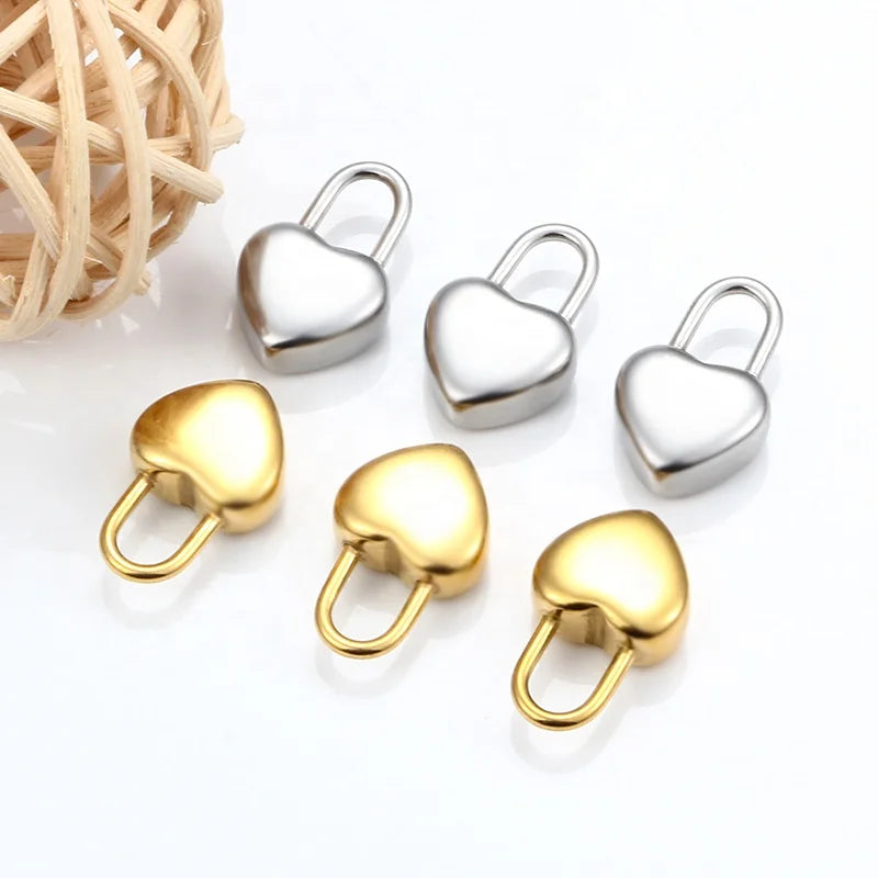 Wholesale Stainless Steel Gold Lock Key Heart Love Pendants Diy Hip Hop Necklace Bracelet ForJewelry Makings