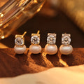 Cube Sugar Zircon Small Stud Fine 925 Sterling Silver Pearls Earrings Women Jewelry