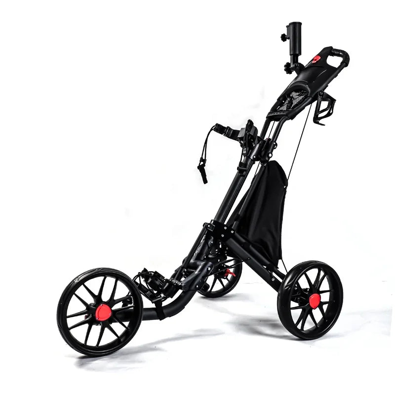 HOW TRUE New Style Folding Height Adjustable 3 Wheels Golf Trolley Aluminum Golf Push Cart With Umbrella Holder
