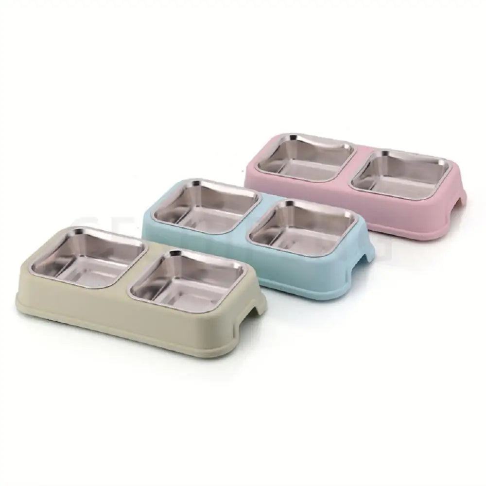 Dropshipping Plastic Pet Water Bowl Luxury 29*15*5Cm Pet Double Feeding Bowls Green Pink Blue Spine Friendly Metal Pet Bowl