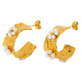N&S Women's Trendy Geometric C Shaped 18K Gold Stainless Steel Earrings Pearl Flower Design Fashion Jewelry