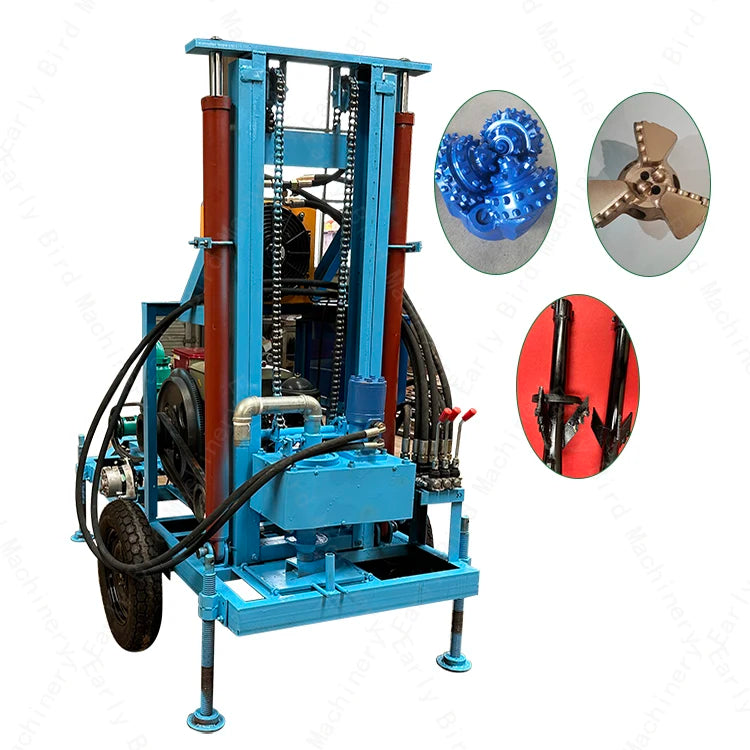 Small Type 200m Deep Portable Water Well Drilling Machine Wheel Mounted Water Well Drilling Rig Borehole for Sale