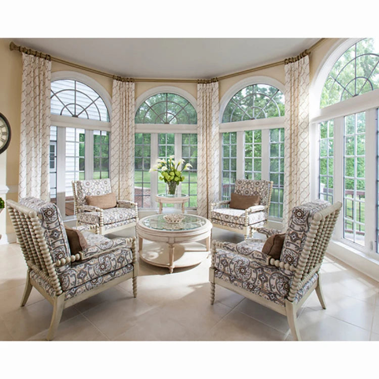 China Wholesale Swing Louver Arched Window with Magnetic Screen and Grill Design Top Round Steel