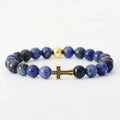 New Arrival Luxury Unisex Fashion Charm Bracelet Natural Sodalite Christian Stretch Cross Charm Platinum Plated Anniversary