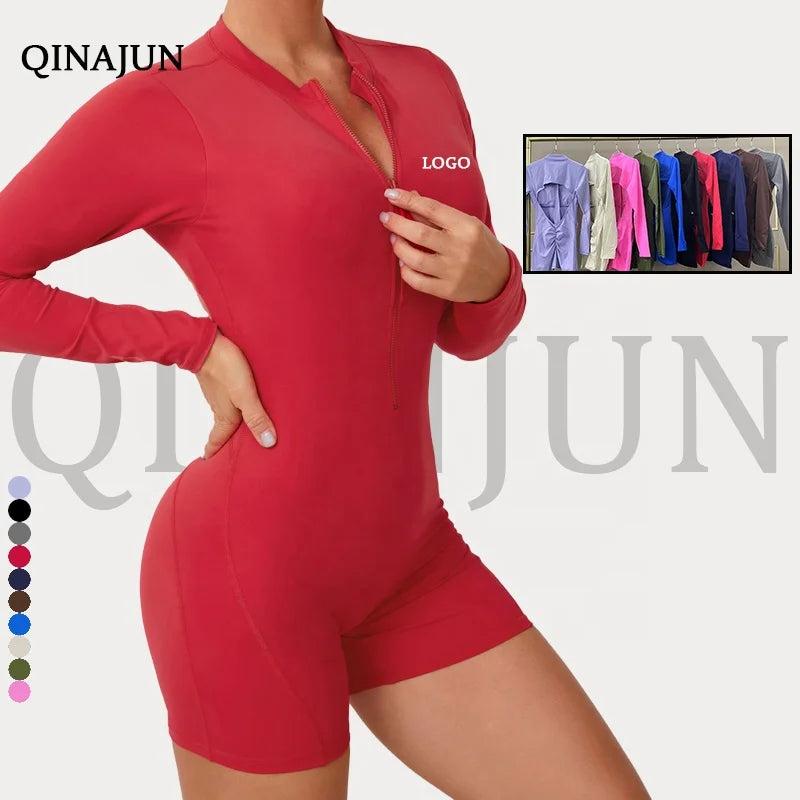 Tight Long Sleeve Sports Jumpsuit Sets Women Yoga One Piece Open Back Fitness Bodysuits