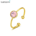 SP-LAM Korean Women Open Designer Cute Lady Fashion Turquoise Stone Elegant Dainty Stainless Steel Ring