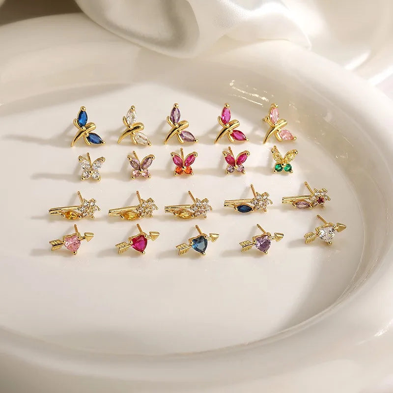 Personality Sweet Heart Flower Earrings Light Luxury Dragonfly Butterfly Fashion Stud Earrings for Women