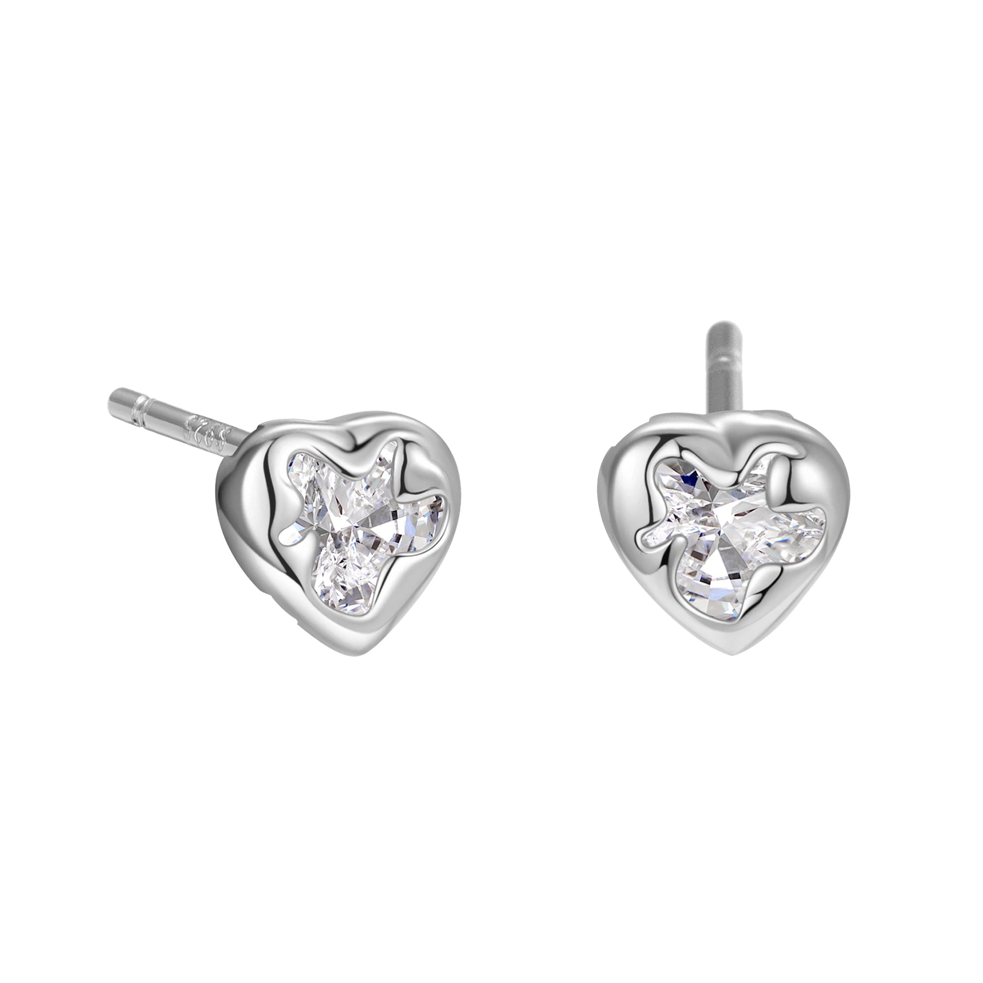 Baroque 925 Sterling Silver Earrings Set Small Round CZ Heart Stud for Women Wholesale Valentines Day Gift Fine Jewelry