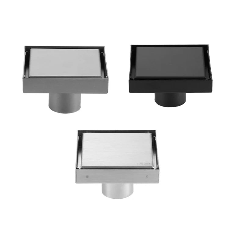Black Modern Anti-Odor Square Concealed Floor Drain Tile Insert Stainless Steel Drain Grate 10x10cm Drainer Sink Waste Floor