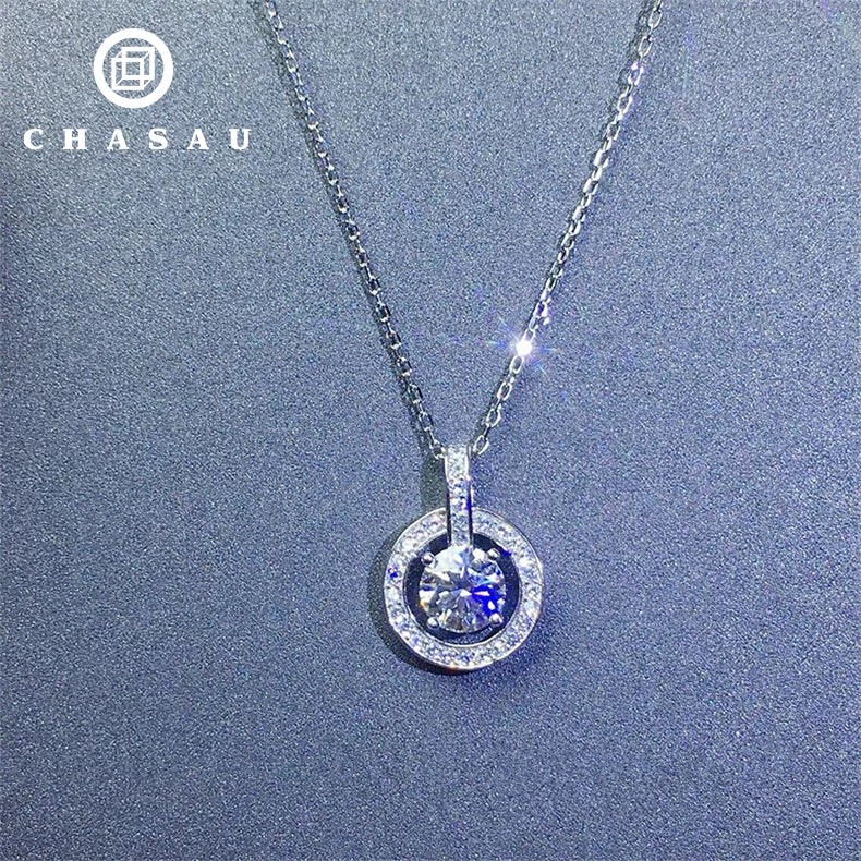 Wholesale Classic Fashion Design S925 Sterling Silver 1 Carat 6.5mm Moissanite Solitaire Pendant Necklace Jewelry for Gift