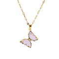 Bling Bling 18K Gold Plated Stainless Steel Necklace with Butterfly Pendant Diamond Crystal Stone Trendy Link Chain for Women