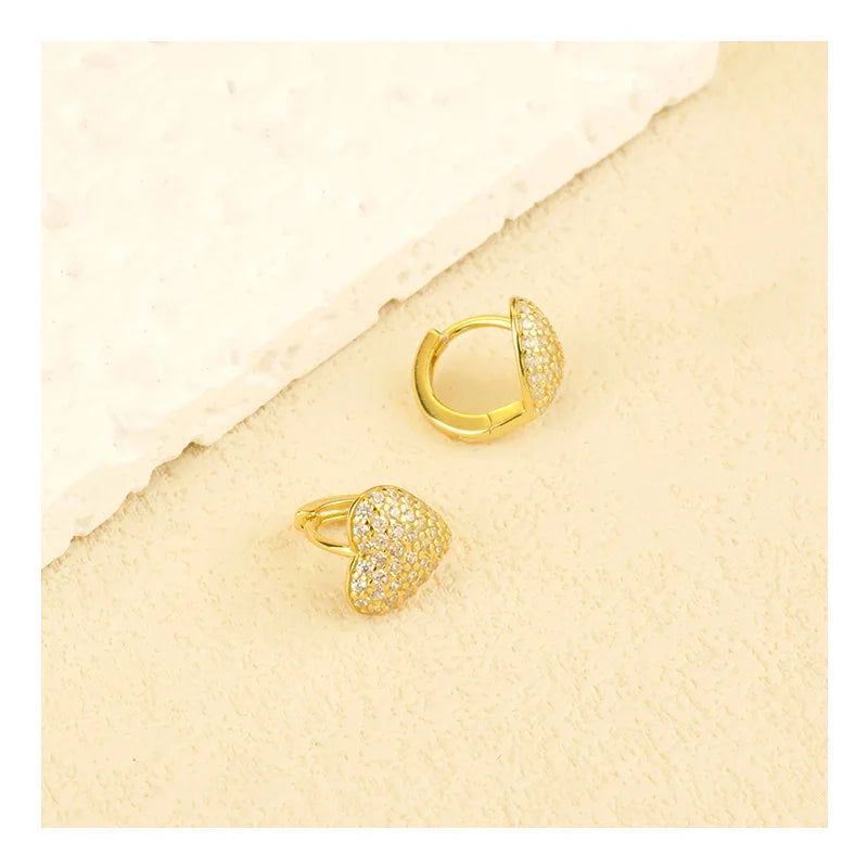 Wholesale Silver Earrings Jewelry Women 18K Gold Plated 925 Sterling Silver Heart Hoop Earrings with Small Zircon Jewelry