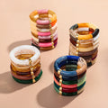 Boho New Luxury Chunky Copper Spacer Colored Marble Bend Bead Bangles Shiny Gold Powder Accessory Elastic Acrylic Bracelet Women