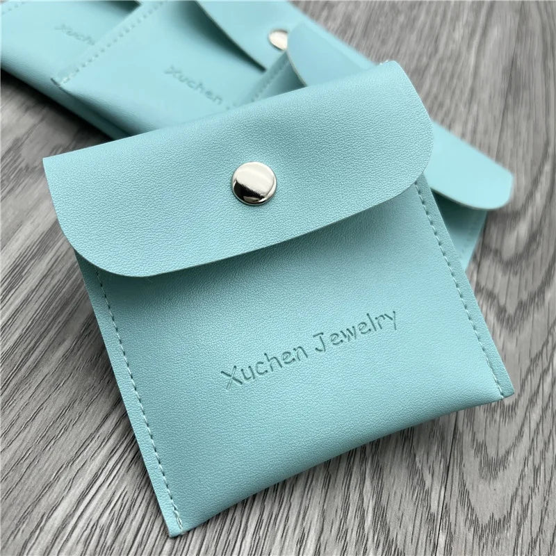Luxury Mini Flap Envelope Embossing Logo Jewelry Ring Gift PU Pouch Bag Leather Pouch Faux Jewelry Pouch With Button