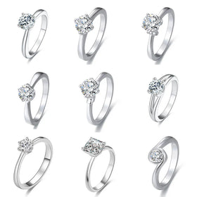 Rings 925 Sterling Silver CZ Round Solitaire Ring with 18K Gold Plated Promise Engagement Wedding Bands Couple Rings for Her