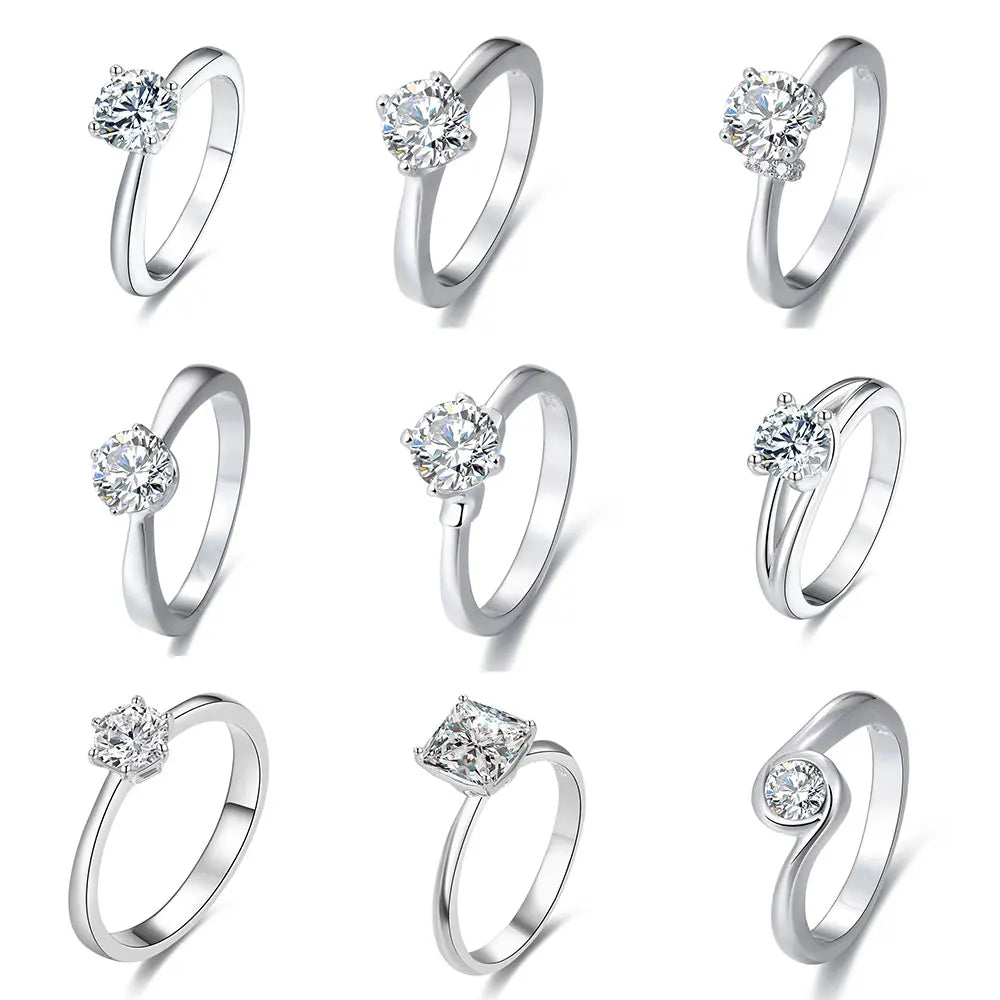 Rings 925 Sterling Silver CZ Round Solitaire Ring with 18K Gold Plated Promise Engagement Wedding Bands Couple Rings for Her