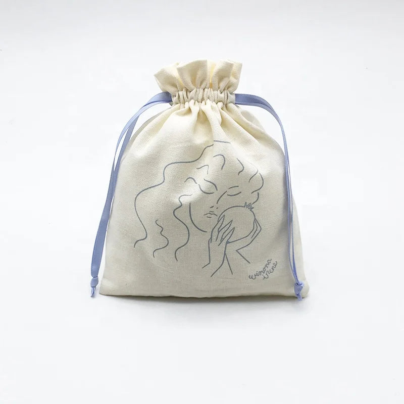 Eco Friendly Recyclable Drawstring Ribbon Cotton Pouch for Craft Photo Frame & Stickers Gift Bag