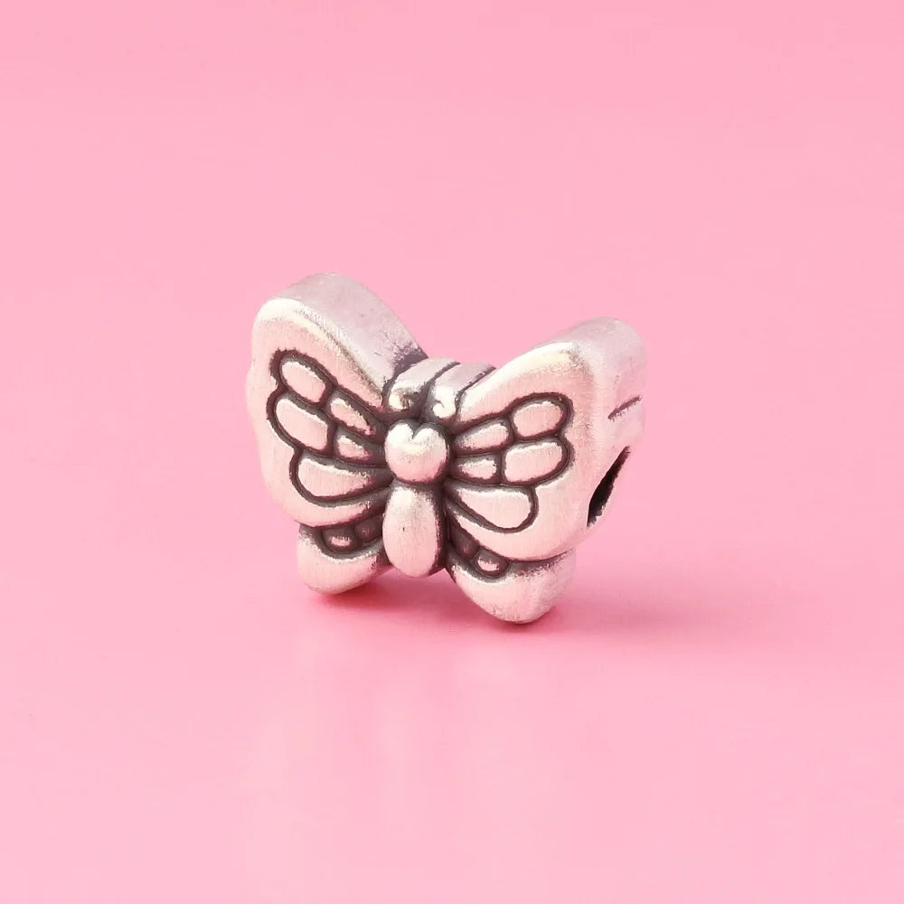 Retro Matte S999 Sterling Silver 3D Butterfly Spacer Beads for Jewelry Making Supplies 13.7*10.8mm