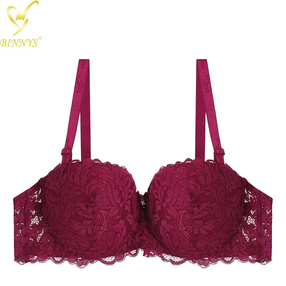 Binnys Wholesale Nylon B Cups Anti-Running  Bras for Women Beauty Back Padded Soutien Gorge Push up Lace Underwire Sujetador