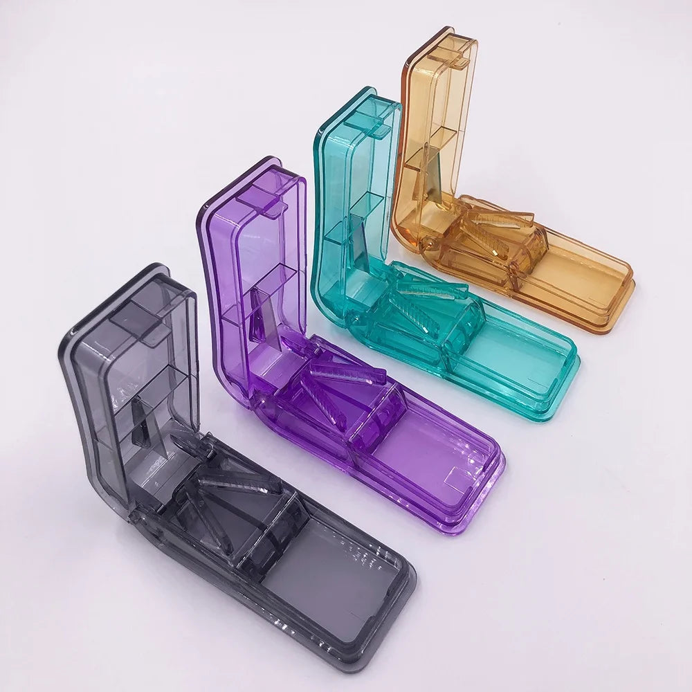 Safe Convenient Blue OEM Weekly Pill Organizer Travel Use Plastic Cutter Splitter Medicine Slicer Vitamin Divider Blade Guard