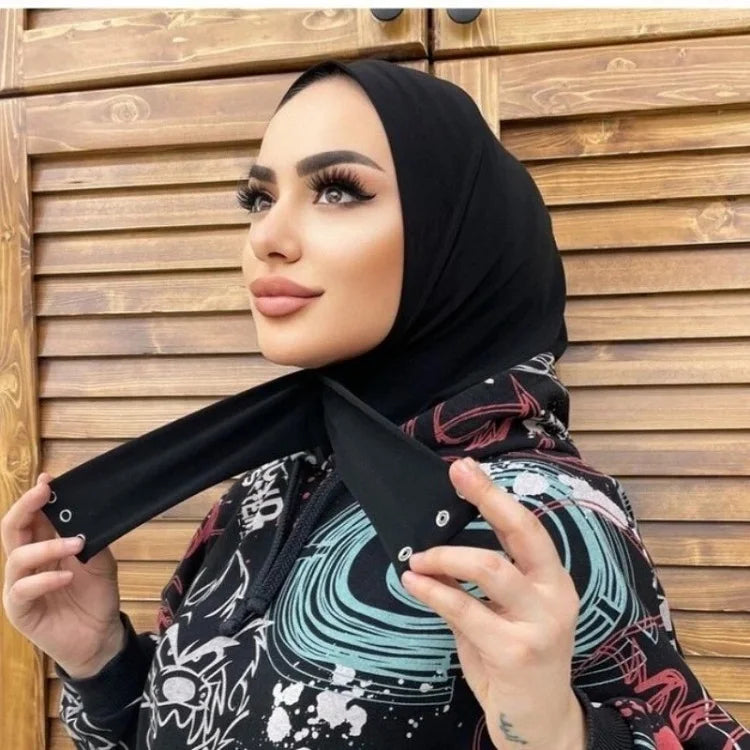 Factory Supplier Solid Color Modal Instant Hijab Cotton Women Underscarf Wrap Inner Hat With Button Tie Turban Lady Muslim Scarf