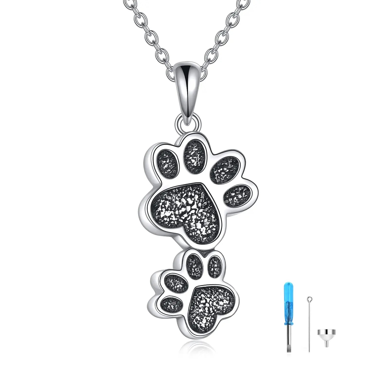 Fine Pet Memorial Jewelry 925 Sterling Silver Oxidized Dog Paw Print Urn Necklace for Ashes