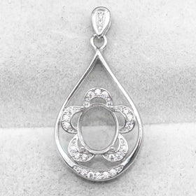 Sterling Silver 8*10mm Semi Mount Pendant Empty Support Blank Claws Setting S925 Base Holder Without Center Stone for DIY Inlay