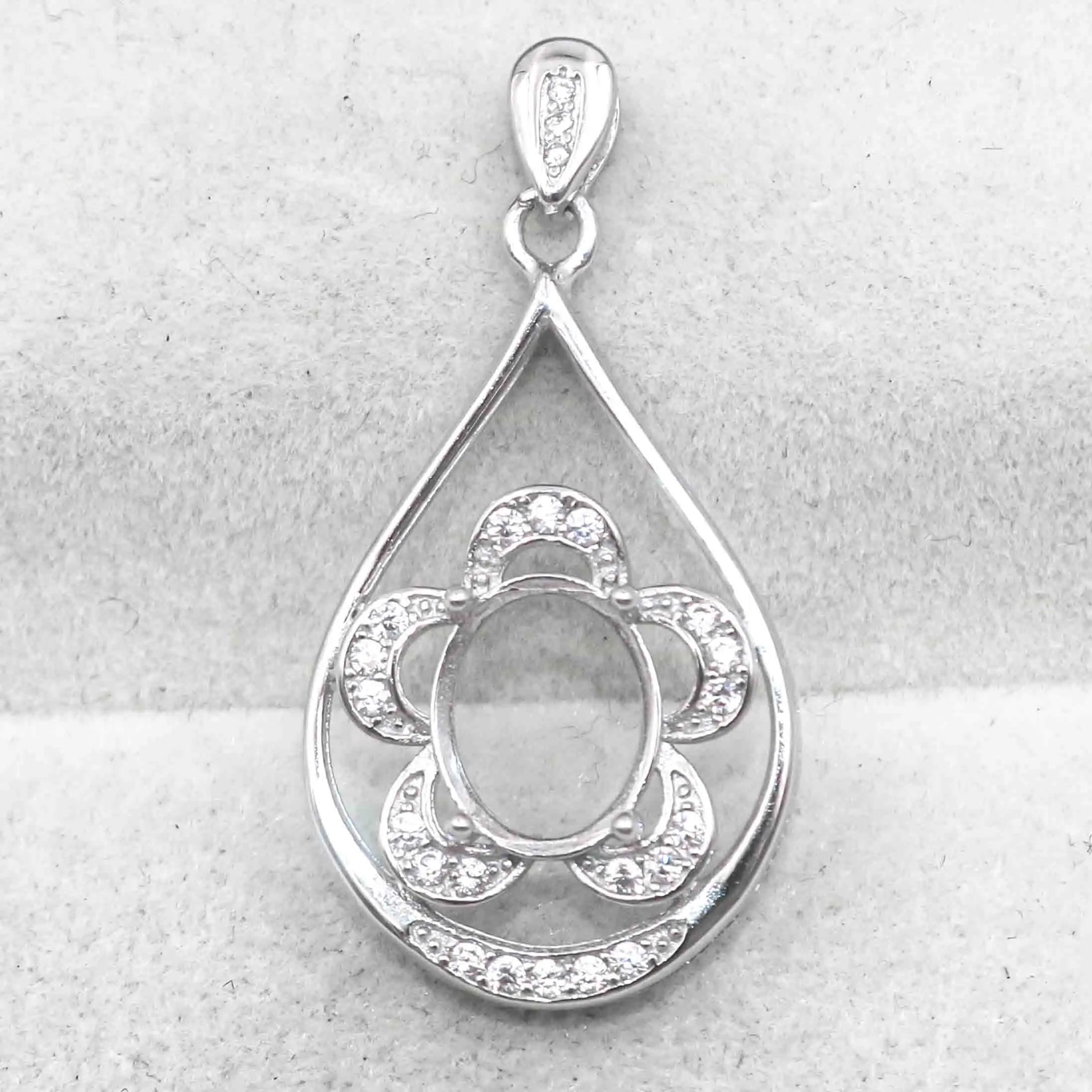 Sterling Silver 8*10mm Semi Mount Pendant Empty Support Blank Claws Setting S925 Base Holder Without Center Stone for DIY Inlay