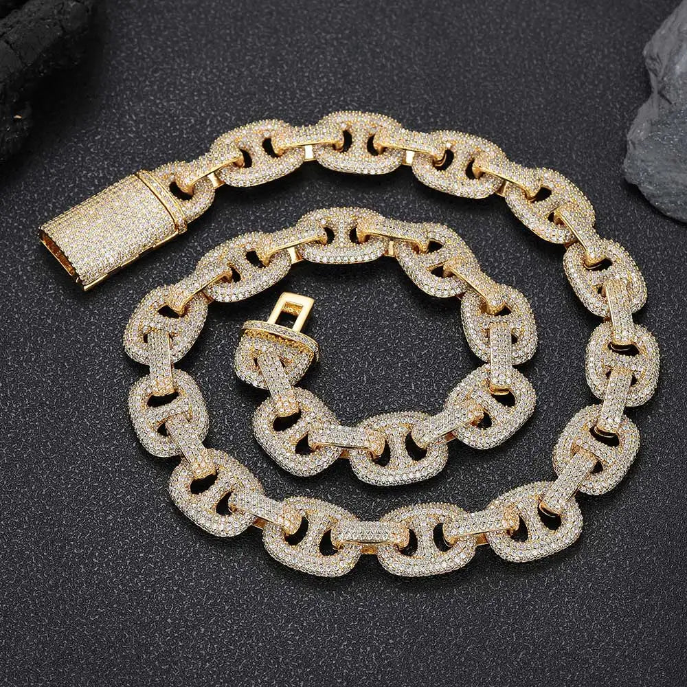 NUOYA Iced Out Necklace Chunky Cuban Link Choker for Women Micro Pave Shiny Zircon White Gold Pig Nose Chain Hip Hop Jewelry