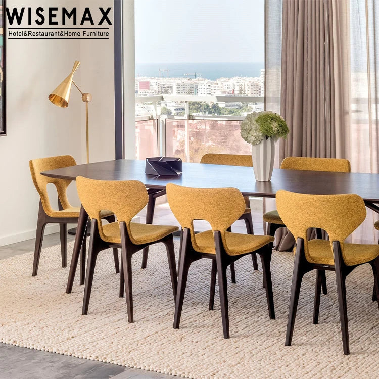 WISEMAX FURNITURE Wholesale Wooden Chair Dining Room Restaurant  Linen Fabric Upholstery Dining Chair