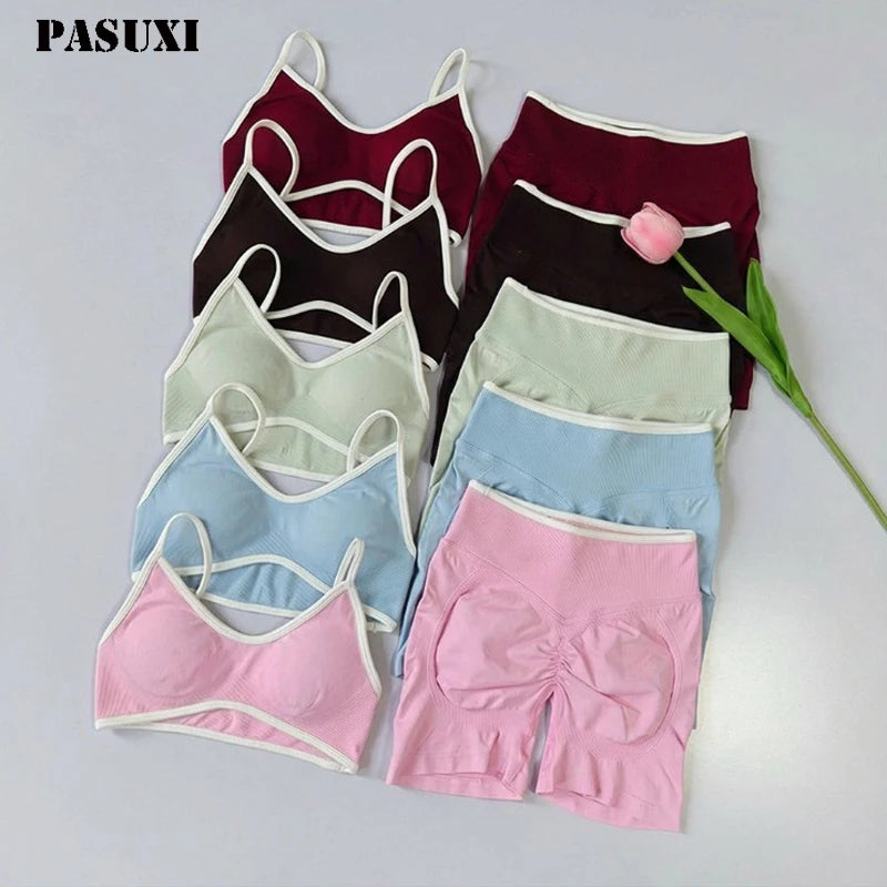 PASUXI 2026 High Performance Sports Vest Leggings Suit Women's Sports Halter Cycling Fitness Comfortable Gym Yoga Set