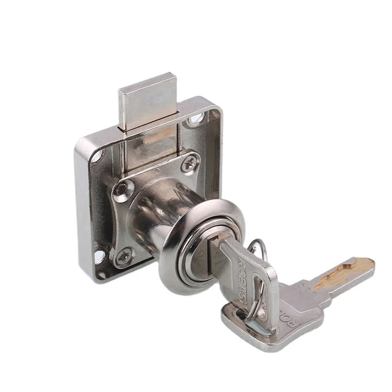 ROEASY 138-32 Zinc Alloy 3MM Latch 32MM Cylinder Modern Nickel Plated School Lock for Furniture Drawers Gym Hotel Workshop