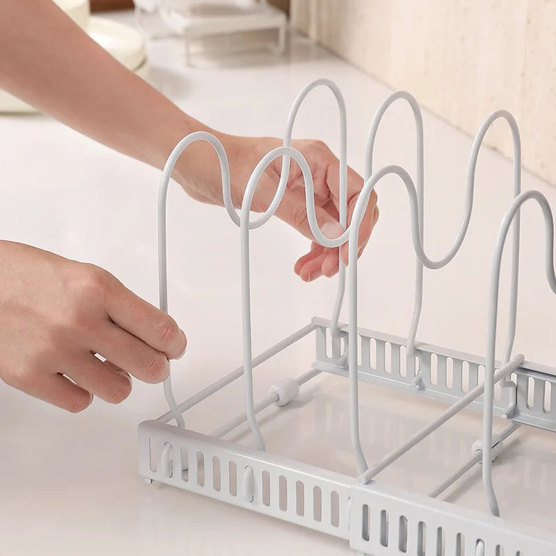 Iron Kitchen Expandable Pot Rack Pot Storage Holder Scalable Seasoning Rack for Dish Bowl MegaBDM