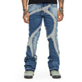 AeeDenim Custom Designers Logo Men Pants Jeans Men's Stacked Patchwork Raw Edges Dark Light Blue Wash Flare Fit Denim Jeans