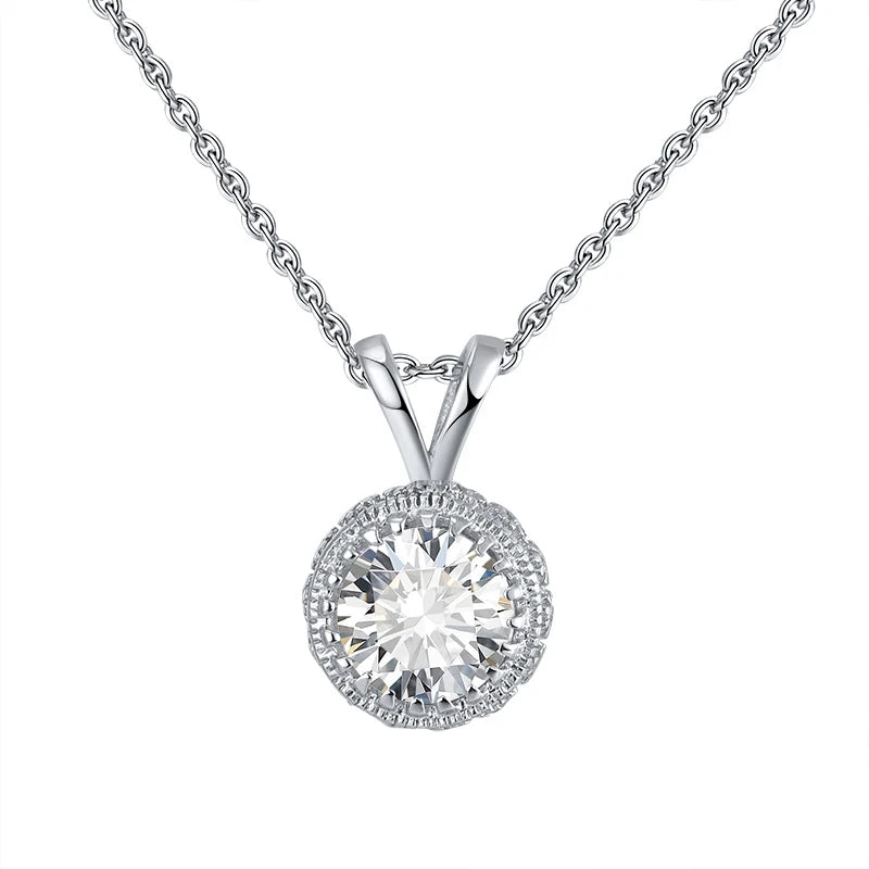 RINNTIN SN215 Halo Round Pendant 925 Sterling Silver Necklace for Women Sterling Silver Clear Cubic Zirconia