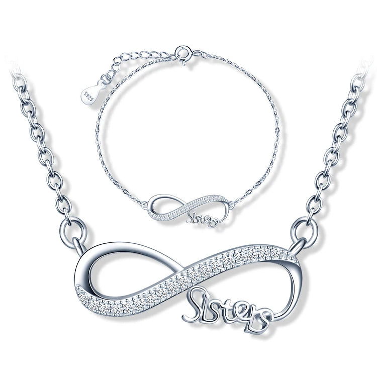 Unique Custom Friends Sisters Family Infinity Jewelry Set 925 Silver