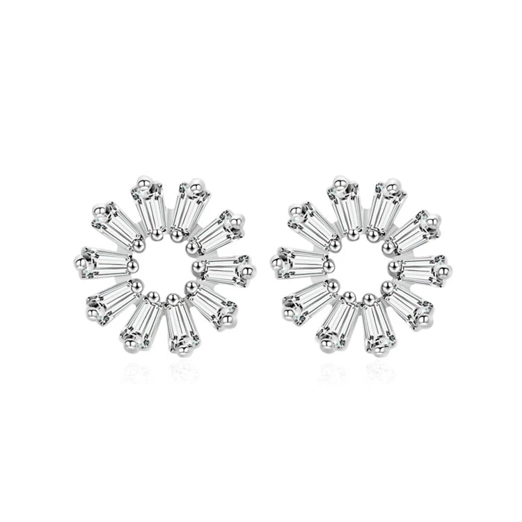 Exquisite Daisy Flower Shape 925 Sterling Silver baguette CZ Diamond Stud Earrings for Women