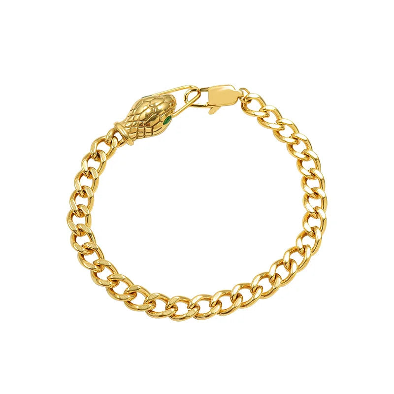 18K Gold Plated Stainless Steel Snake Head Charm Bracelets for Women Fashionable Silver Color Girls' Bangles & Bangles